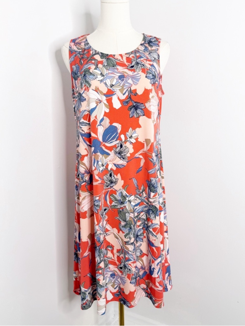 Chico’s Floral Sleeveless Dress Size 0 (US S 4/6) Orange Blue Swing